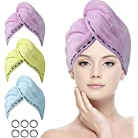 ACWOO Toallas para Secar El Pelo- 3pcs Gorro de Pelo Seco y 6pcs Banda Elástica Set- Toalla de Microfibra para Secar El…